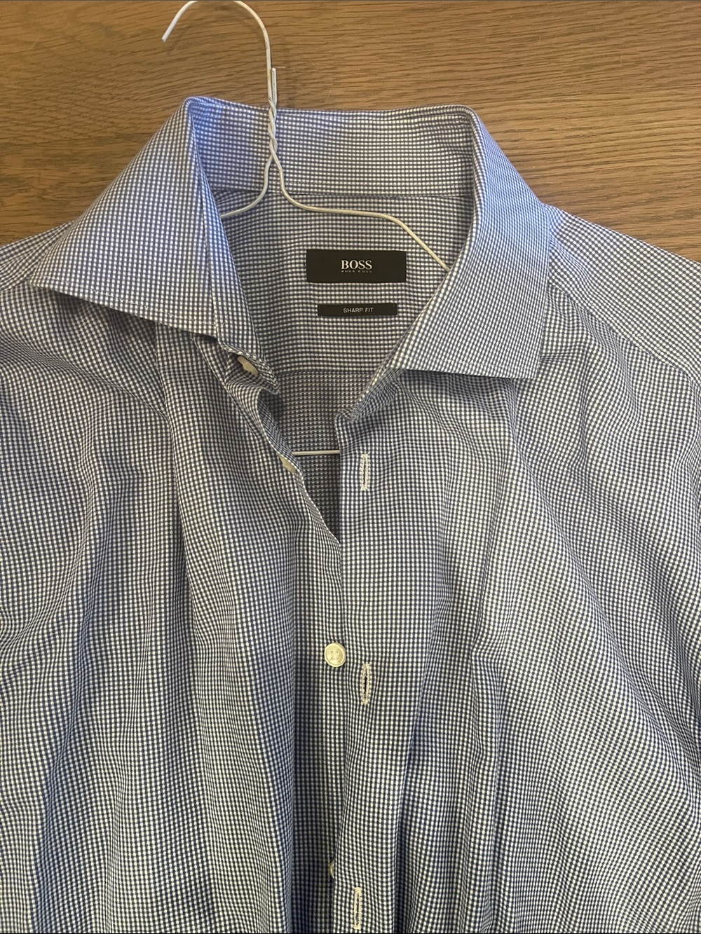 Hugo Boss Blue and White Microcheck Dress Shirt 16. 32/33